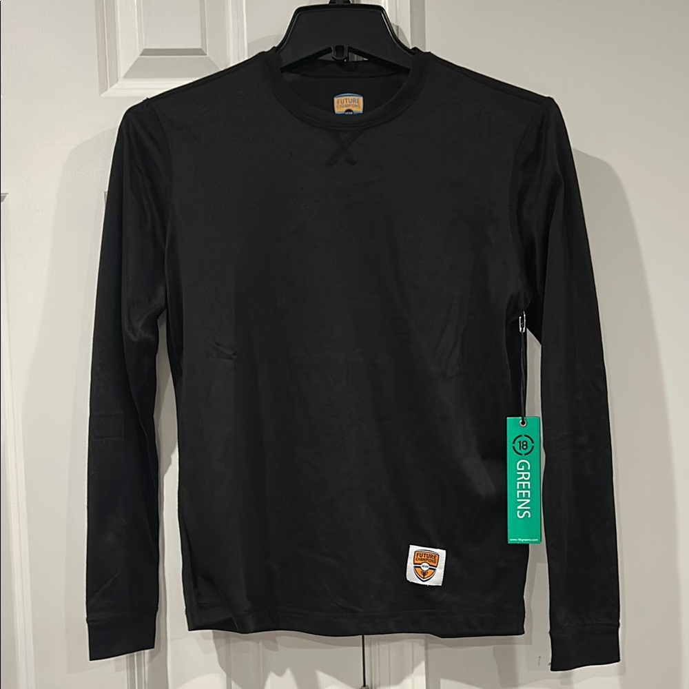 NWT 18 Greens Youth Boys Future Champions Black Long Sleeve Tee